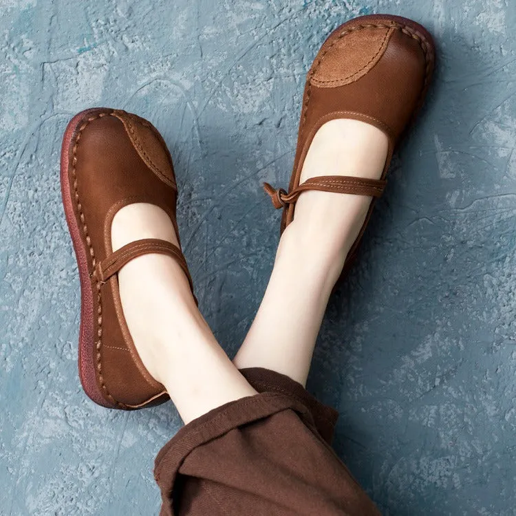 Women's Handmade Leather Patchwork Durable Daily Mary Jane Shoes