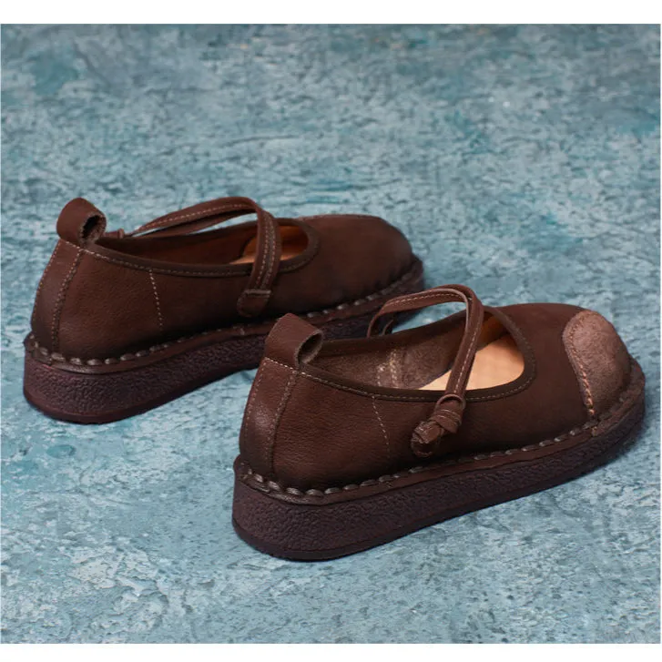 Women's Handmade Leather Patchwork Durable Daily Mary Jane Shoes
