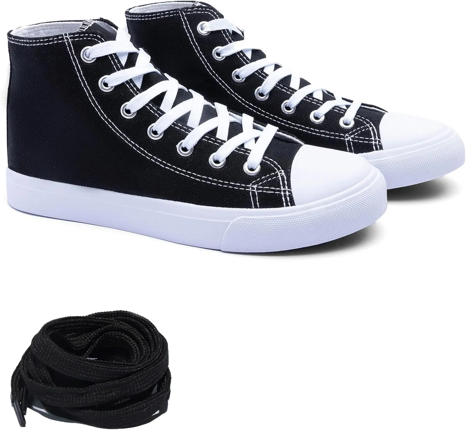Women's High-Top Canvas Sneakers – Classic Lace-Up Casual Shoes with Extra Shoelaces – Comfortable, Stylish, and Durable