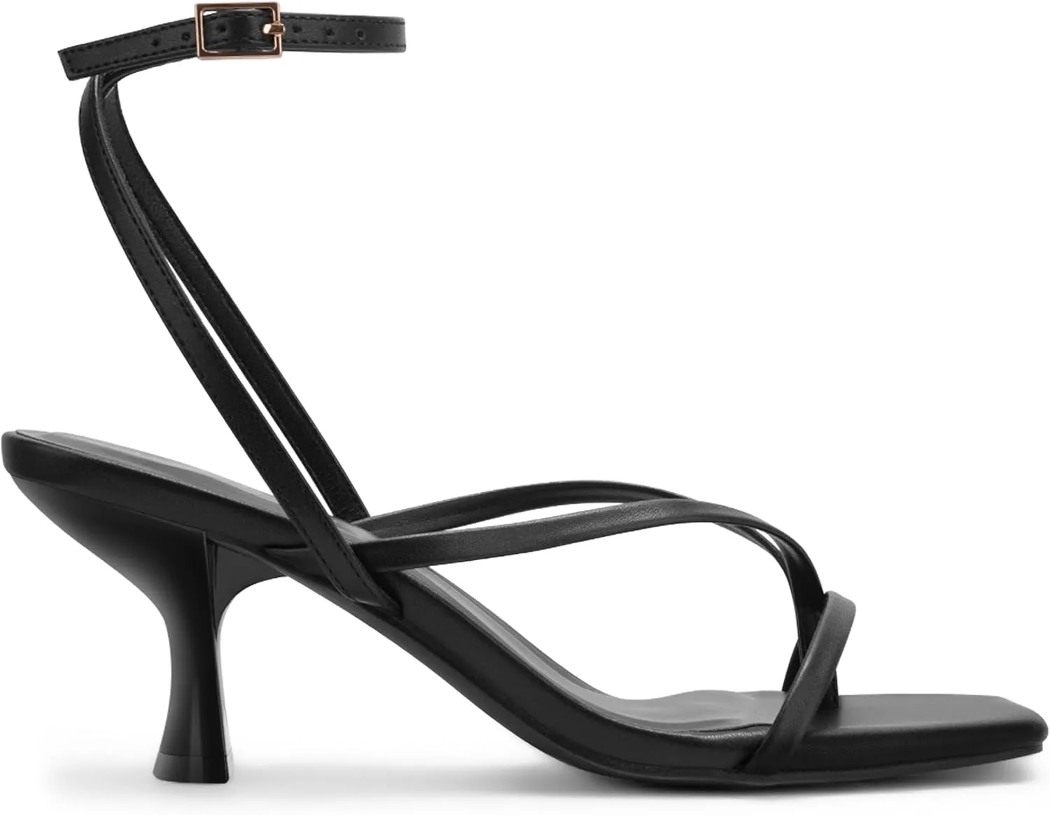 Women's Kitten Heel Strappy Open Square Toe Thong Ankle Strap Heels for Wedding