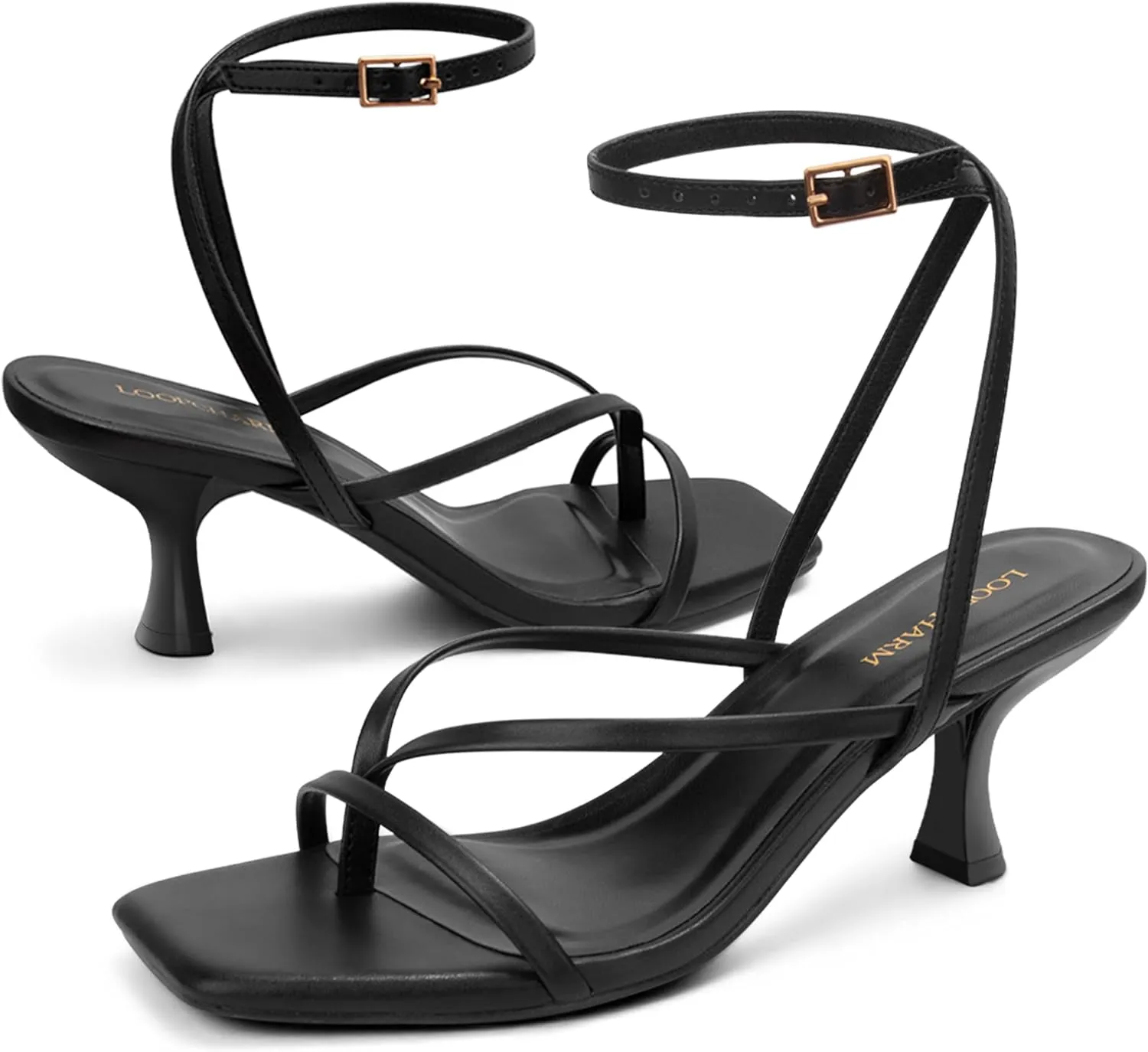 Women's Kitten Heel Strappy Open Square Toe Thong Ankle Strap Heels for Wedding