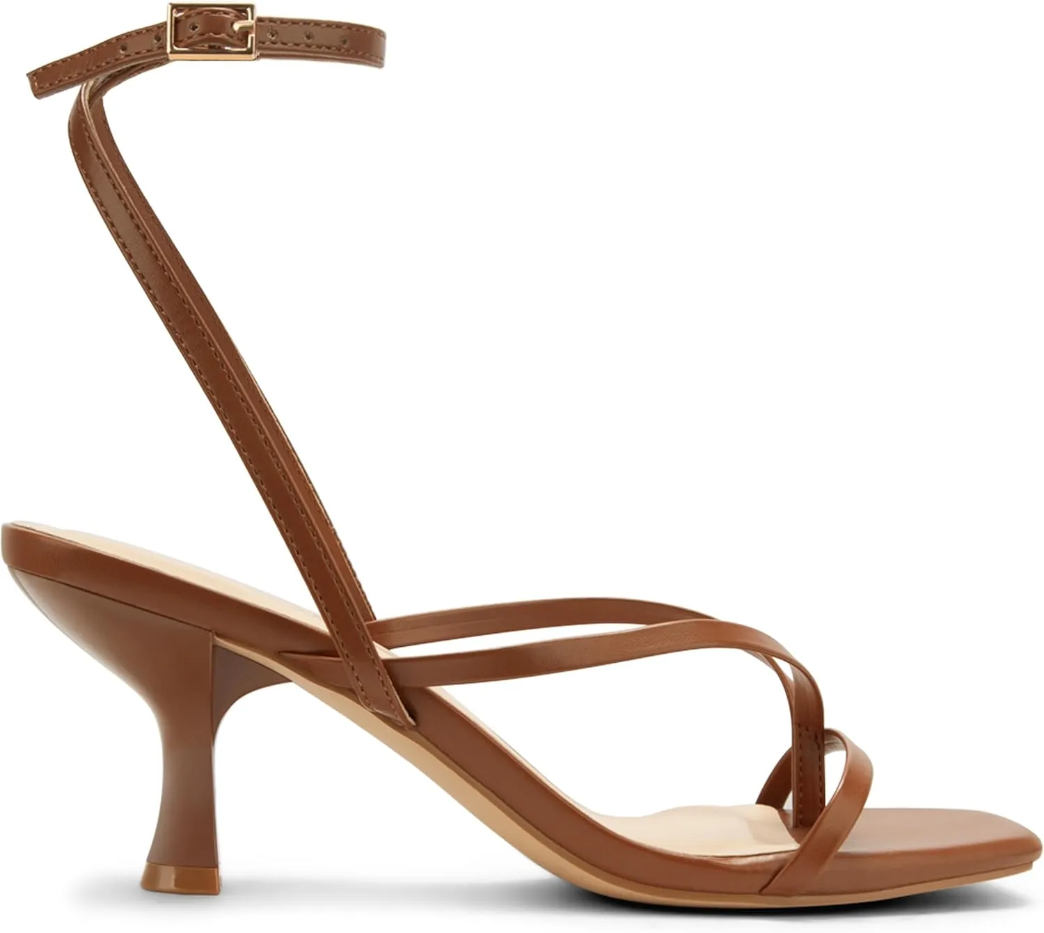 Women's Kitten Heel Strappy Open Square Toe Thong Ankle Strap Heels for Wedding