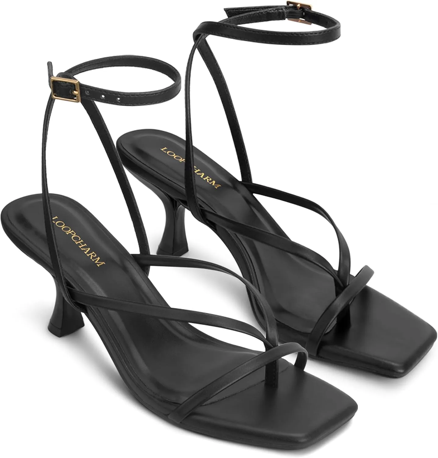 Women's Kitten Heel Strappy Open Square Toe Thong Ankle Strap Heels for Wedding