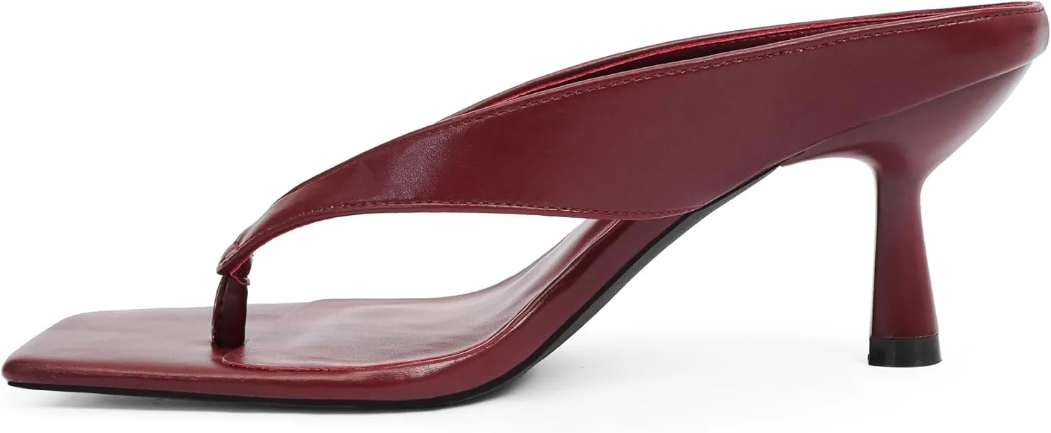 Women’s Kitten Heels Flip Flops Slip On Open Toe Low Heels Thong Square Slide Summer Fashion Party Heeled Dressy Sandals for Women