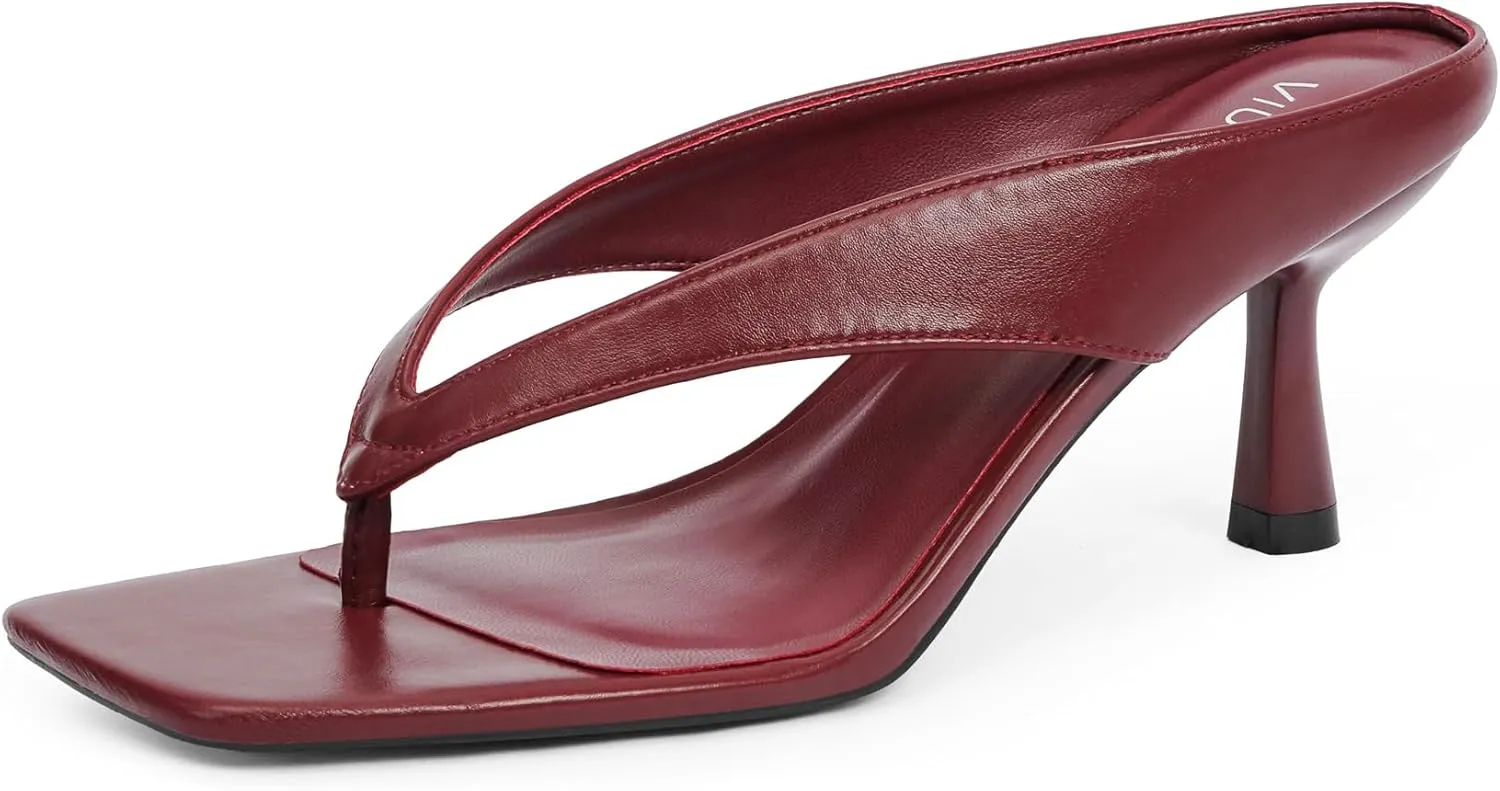 Women’s Kitten Heels Flip Flops Slip On Open Toe Low Heels Thong Square Slide Summer Fashion Party Heeled Dressy Sandals for Women