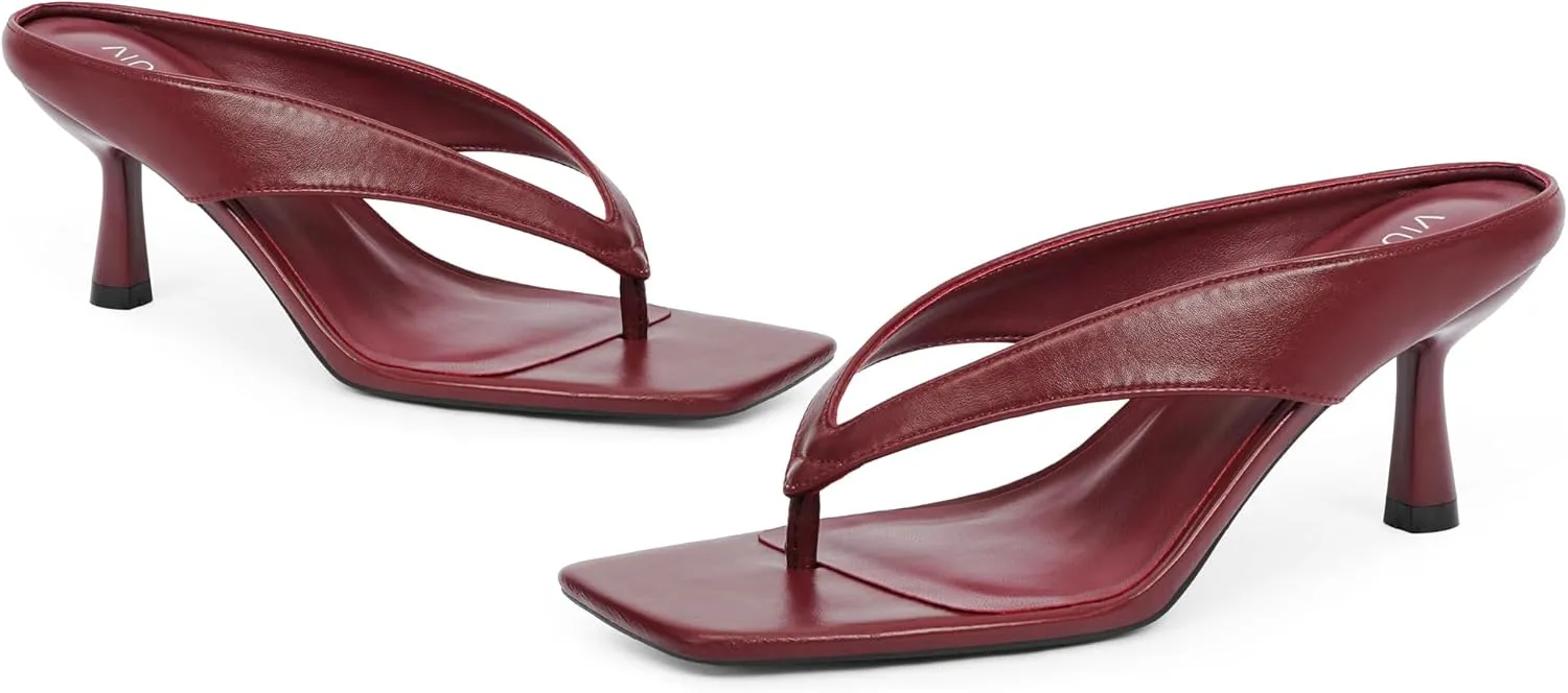 Women’s Kitten Heels Flip Flops Slip On Open Toe Low Heels Thong Square Slide Summer Fashion Party Heeled Dressy Sandals for Women