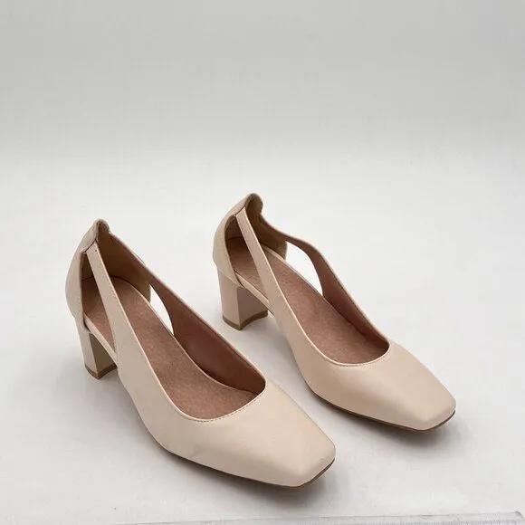 Women's Low Chunky Heels Square Toe Pumps Comfortable Slip On Dress Shoes Weddin