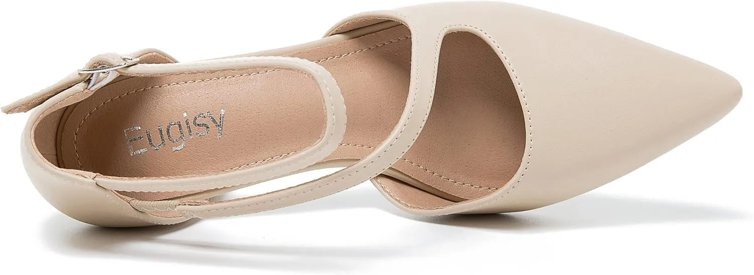 Women's Low Heel Pumps Closed Pointed Toe Block Chunky Heel Cross Strap Wedding Bridal Party Dress Shoes