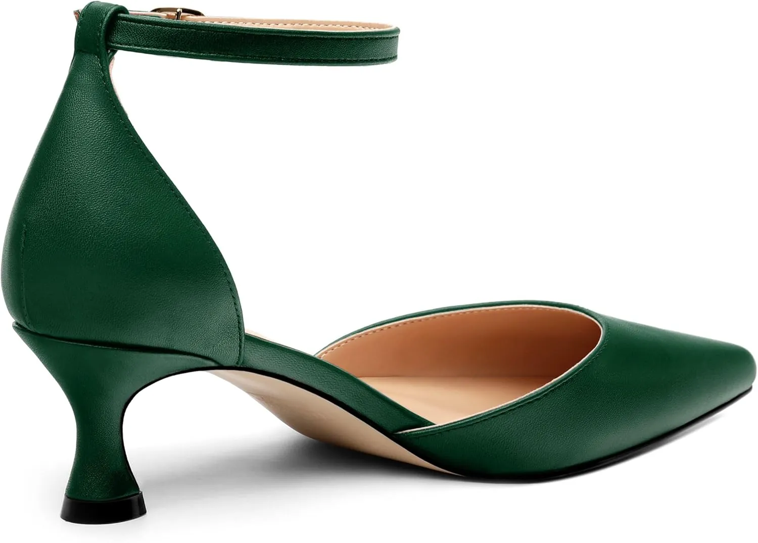 Women's Low Kitten Heel Closed Pointed Toe Pumps Matte Ankle Strap Buckle Wedding Party Dress Shoes for Women 2 Inches