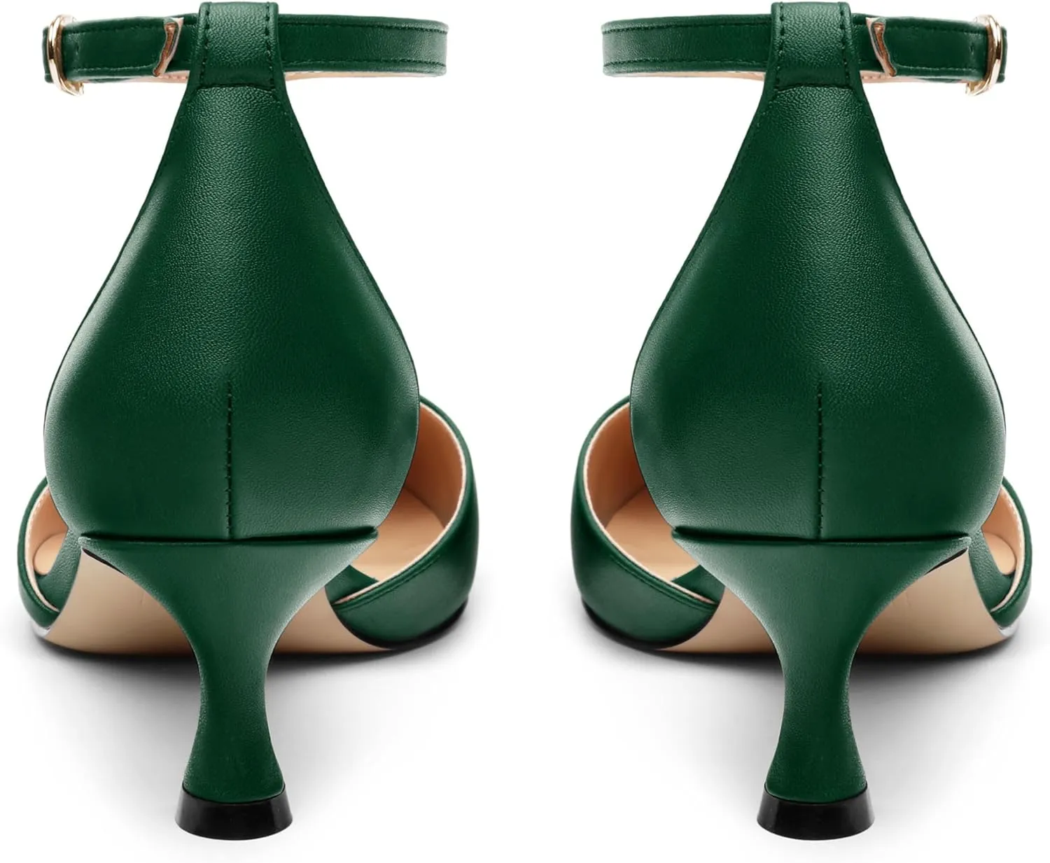 Women's Low Kitten Heel Closed Pointed Toe Pumps Matte Ankle Strap Buckle Wedding Party Dress Shoes for Women 2 Inches