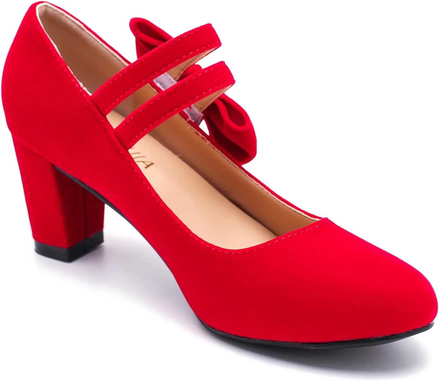 Women's Mary Jane Heels with Bow Low Heels Closed Chunky Block Double Ankle Strap Pumps Wedding Office Work Dress Shoes