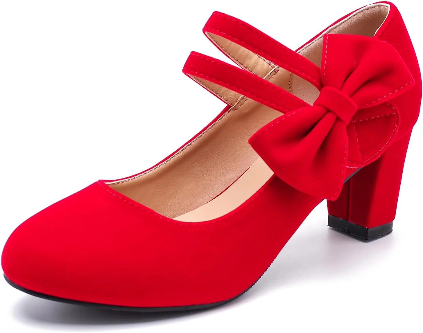 Women's Mary Jane Heels with Bow Low Heels Closed Chunky Block Double Ankle Strap Pumps Wedding Office Work Dress Shoes