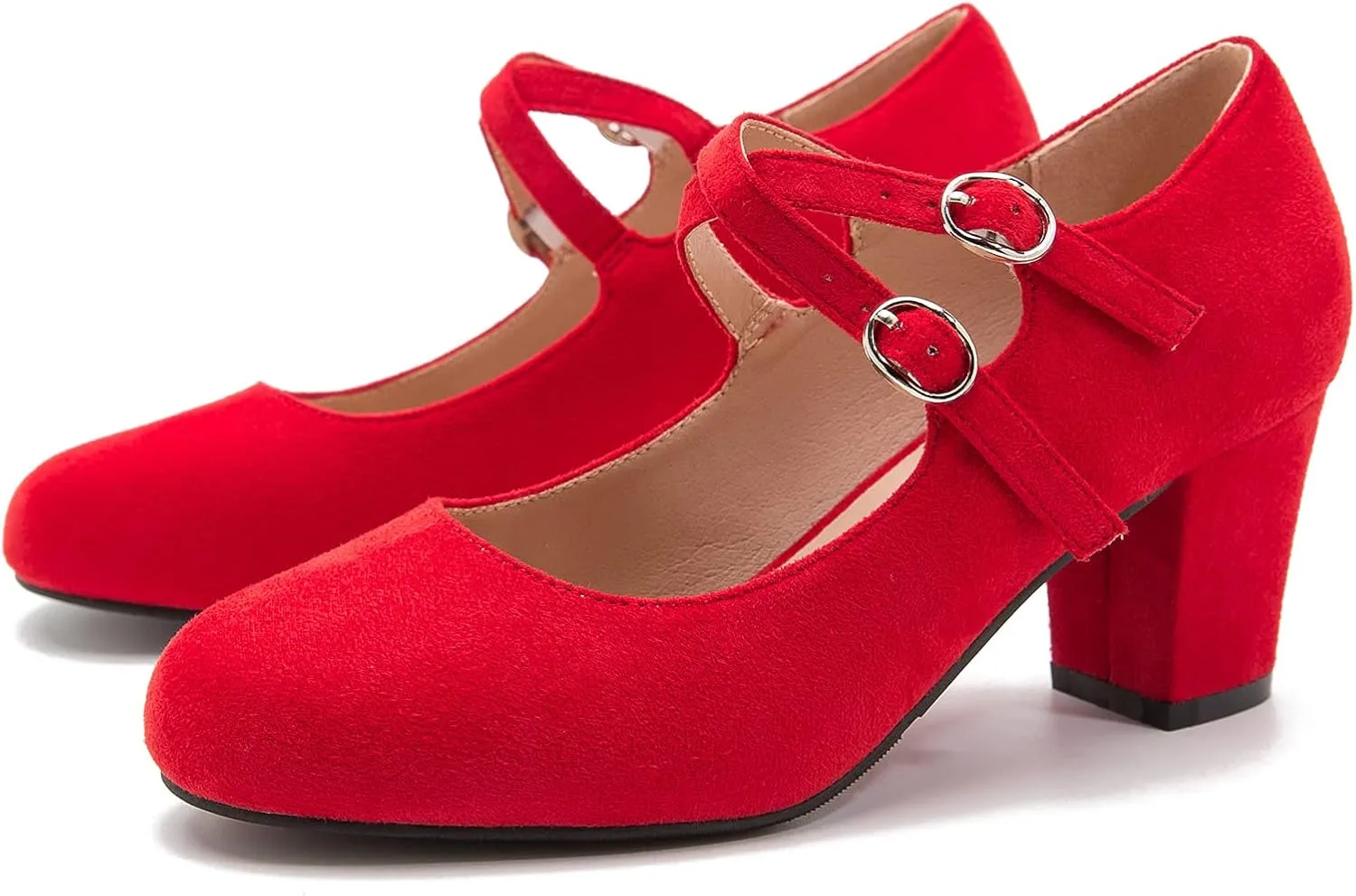 Women's Mary Jane Pumps Double Strap Chunky Block Heel Closed Round Toe Dress Office Work Bridal Wedding Party Shoes