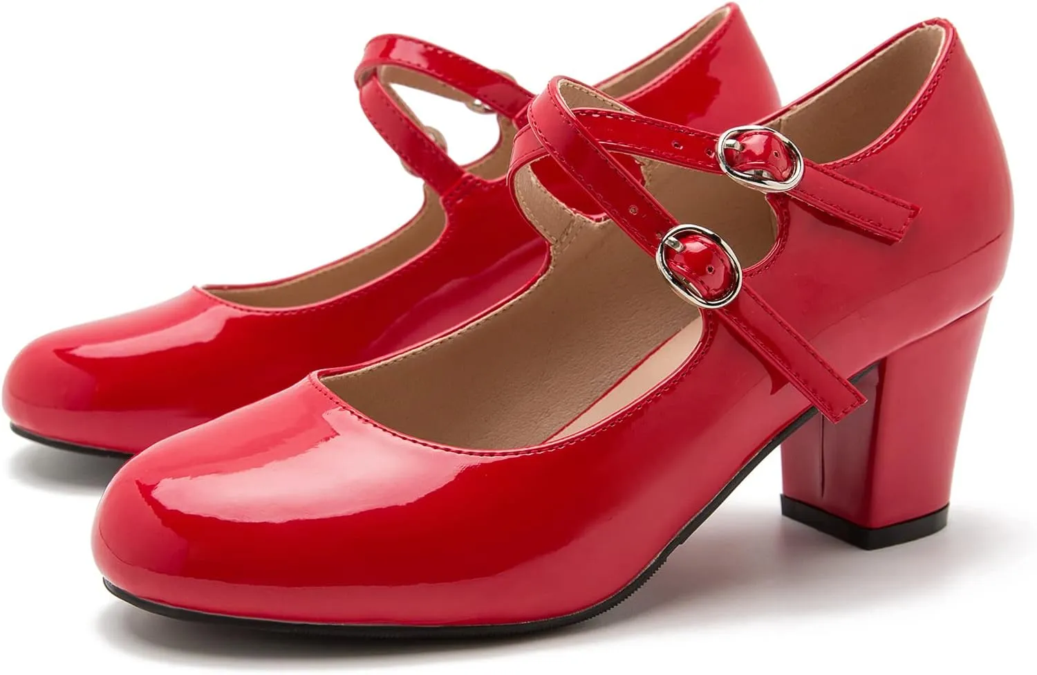 Women's Mary Jane Pumps Double Strap Chunky Block Heel Closed Round Toe Dress Office Work Bridal Wedding Party Shoes