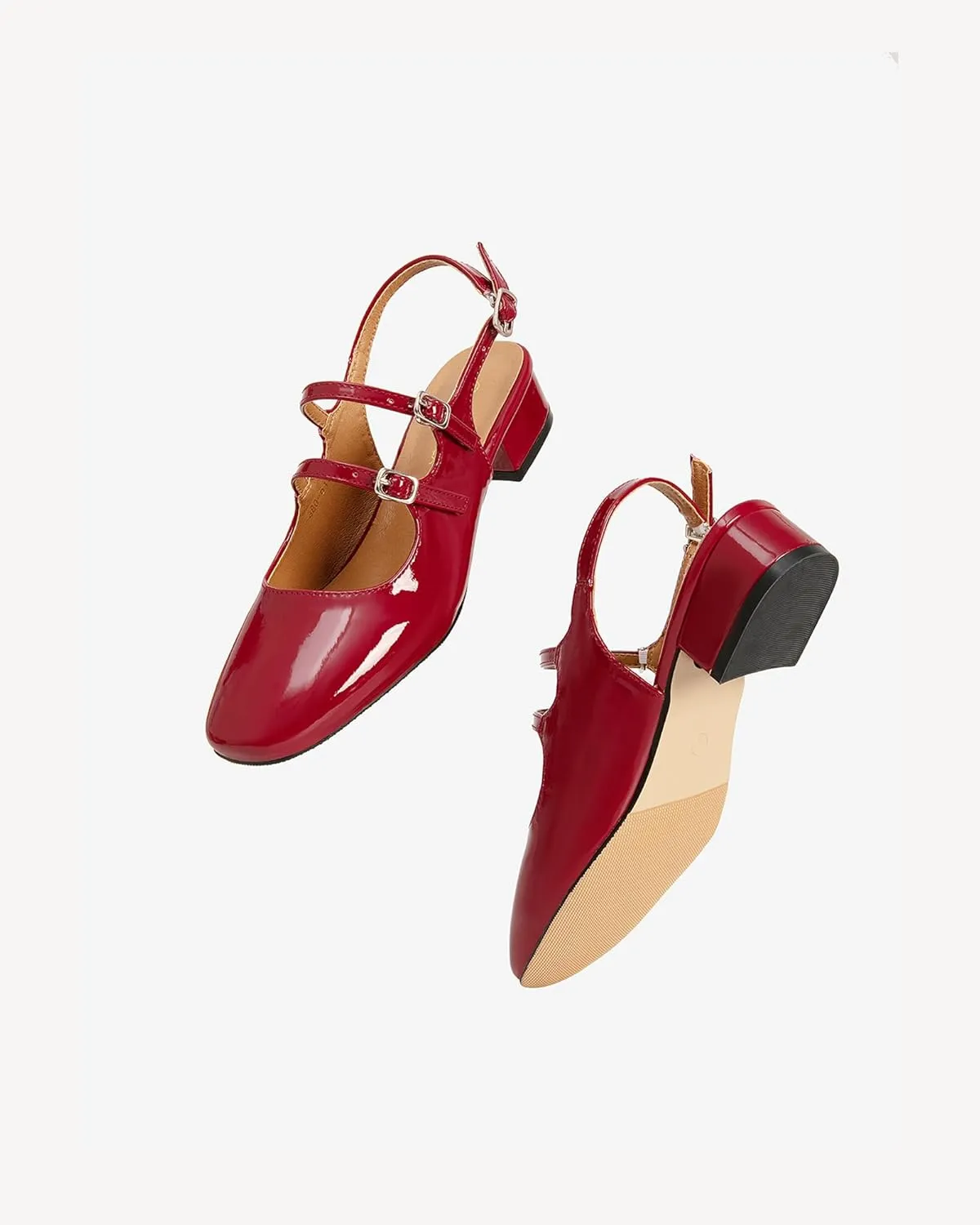 Women's Mary Jane Pumps, Retro Chunky Low Block Heel, Double Adjustable Ankle Buckle Straps, Vintage Dress Pumps