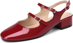 Women's Mary Jane Pumps, Retro Chunky Low Block Heel, Double Adjustable Ankle Buckle Straps, Vintage Dress Pumps