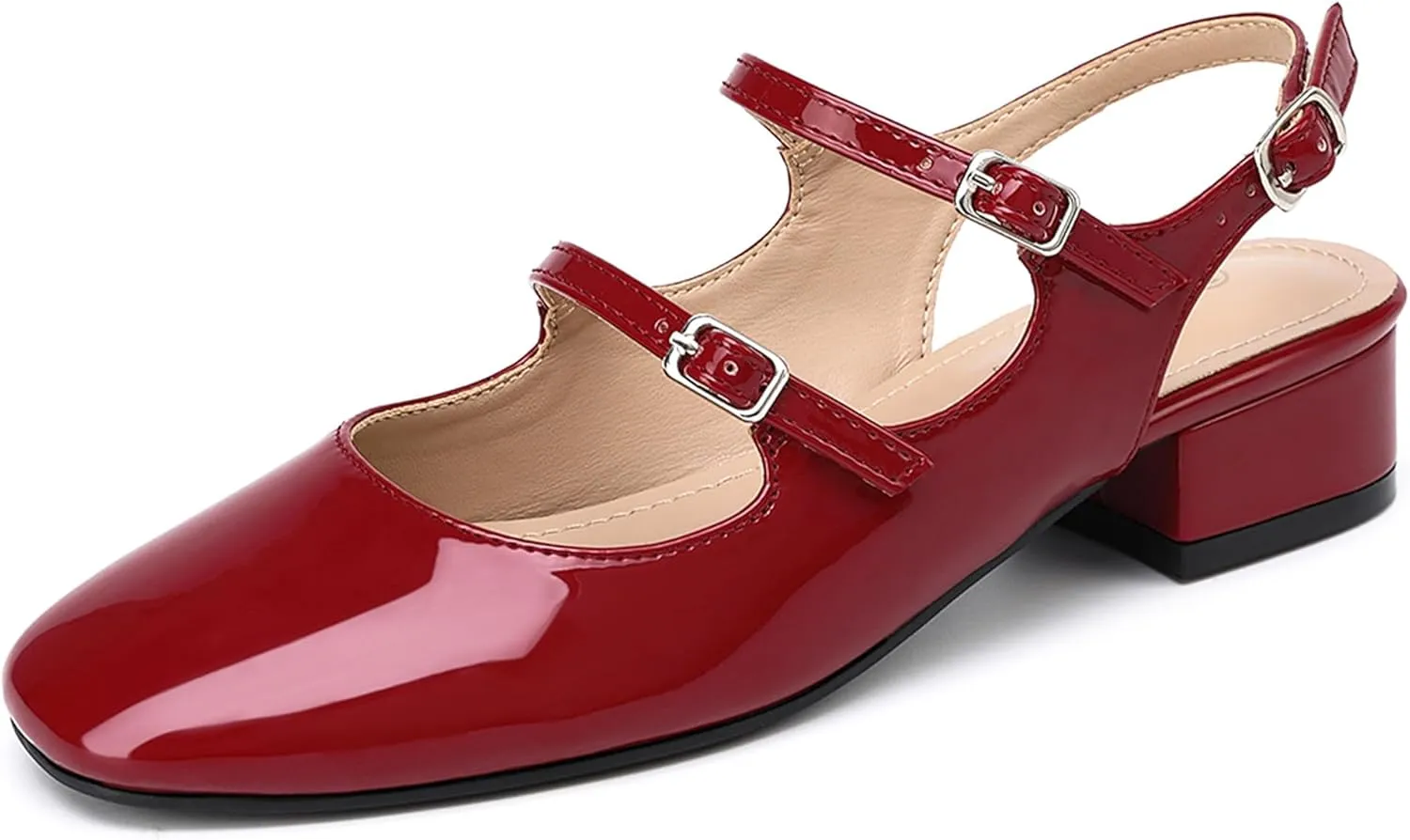Women's Mary Jane Pumps, Retro Chunky Low Block Heel, Double Adjustable Ankle Buckle Straps, Vintage Dress Pumps