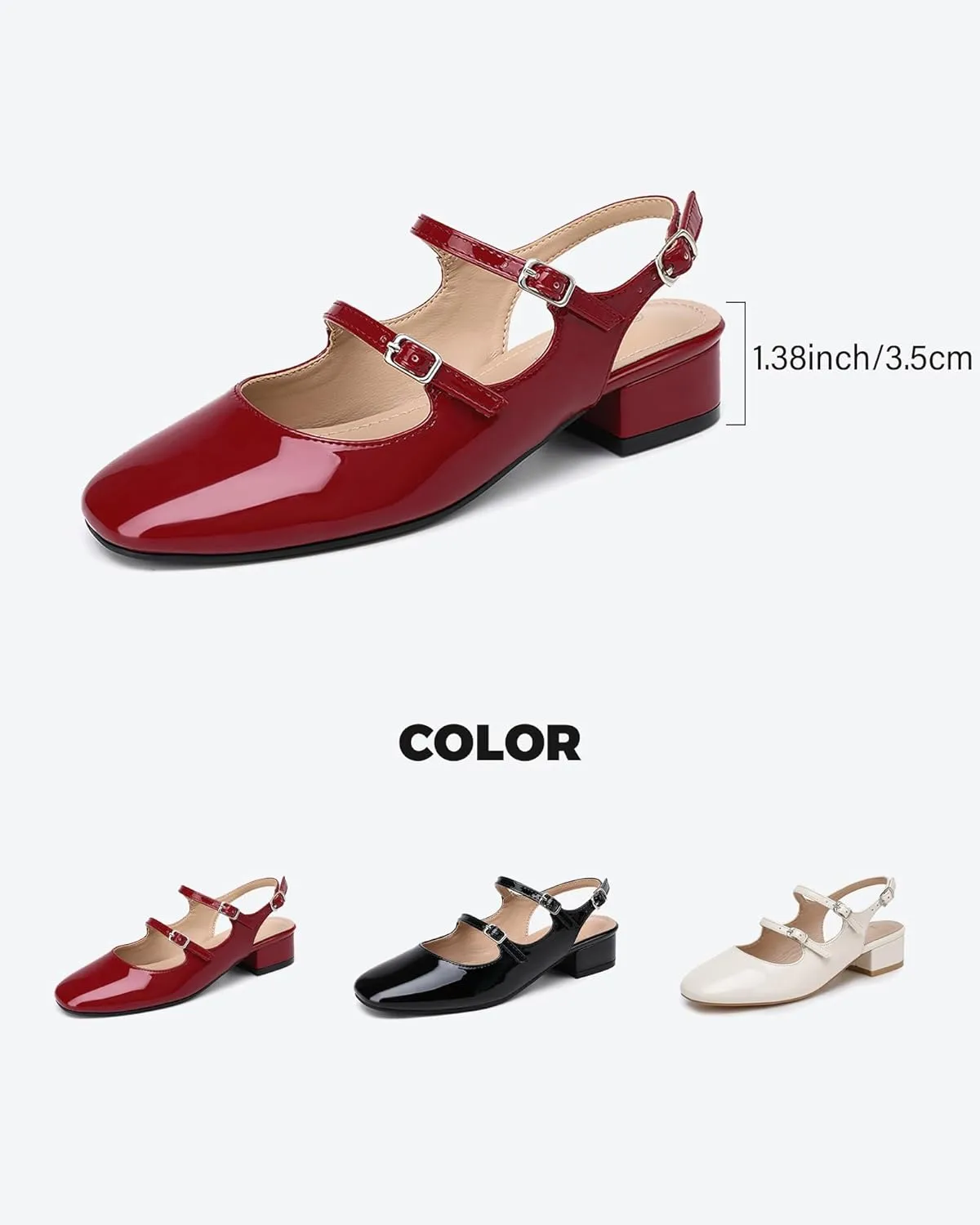 Women's Mary Jane Pumps, Retro Chunky Low Block Heel, Double Adjustable Ankle Buckle Straps, Vintage Dress Pumps