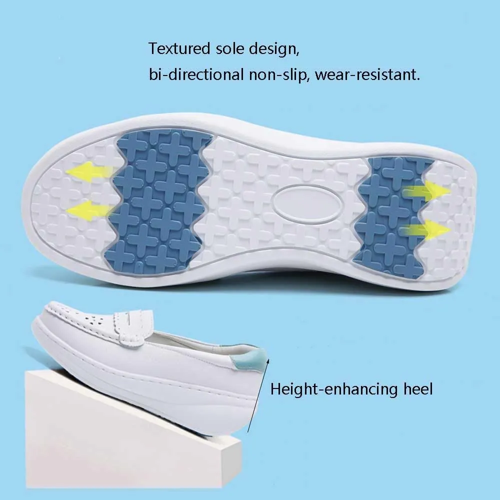Women's Nursing Shoes Comfortable Walking Slip On Nurse Restaurant Work Lightweight Leather Loafers