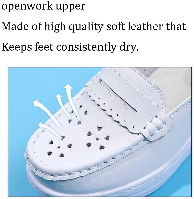 Women's Nursing Shoes Comfortable Walking Slip On Nurse Restaurant Work Lightweight Leather Loafers