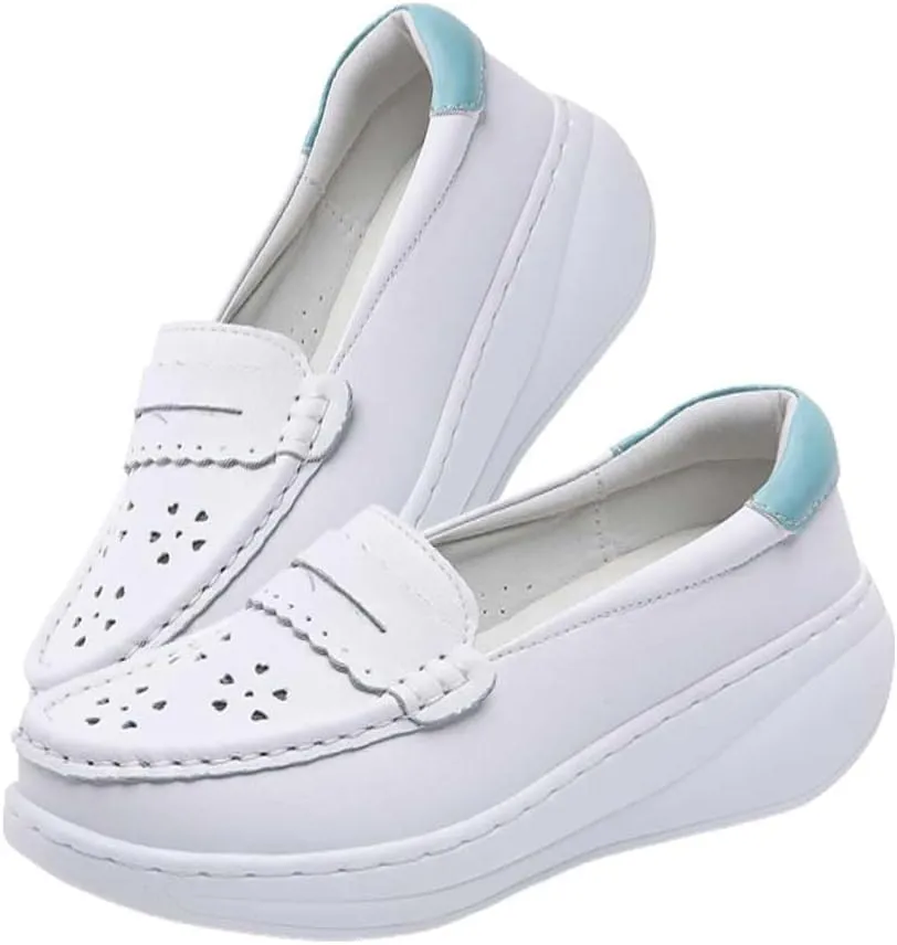 Women's Nursing Shoes Comfortable Walking Slip On Nurse Restaurant Work Lightweight Leather Loafers