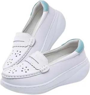 Women's Nursing Shoes Comfortable Walking Slip On Nurse Restaurant Work Lightweight Leather Loafers
