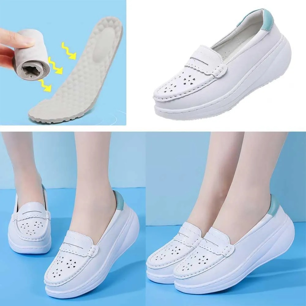 Women's Nursing Shoes Comfortable Walking Slip On Nurse Restaurant Work Lightweight Leather Loafers