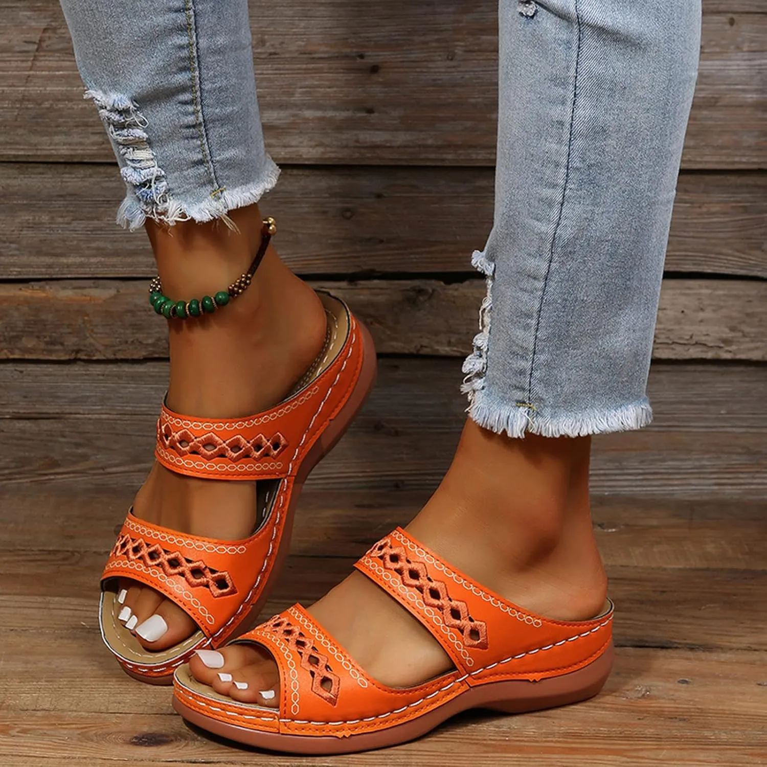 Womens Orthotic Hiking Sandals Arch Support Adjustable Straps Outdoor Walking Shoes Thick Cushion Plantar Fasciitis Relief Summer