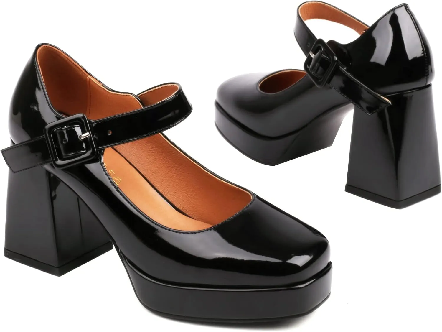 Women's Platform Chunky Heels Square Toe Block Heel Mary Janes Pumps Shoes