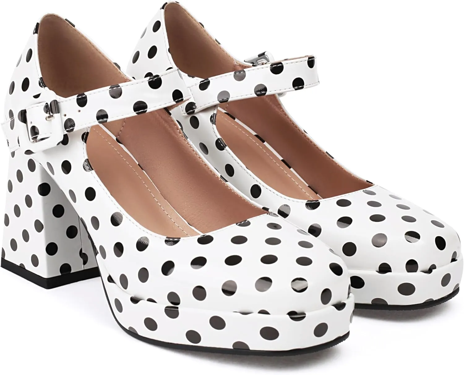 Women's Platform Chunky Heels Square Toe Block Heel Mary Janes Pumps Shoes