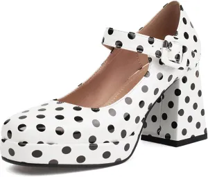 Women's Platform Chunky Heels Square Toe Block Heel Mary Janes Pumps Shoes