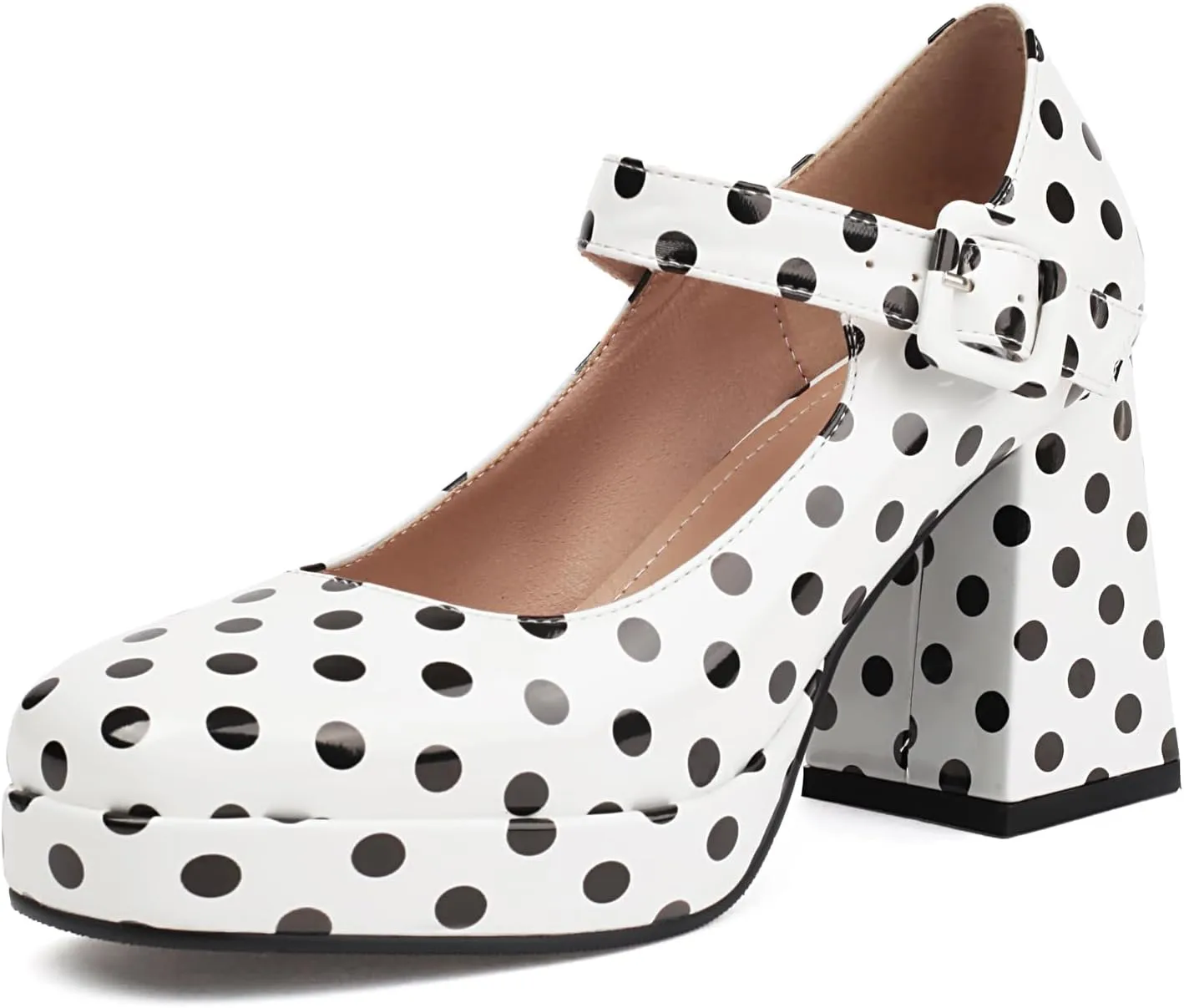 Women's Platform Chunky Heels Square Toe Block Heel Mary Janes Pumps Shoes