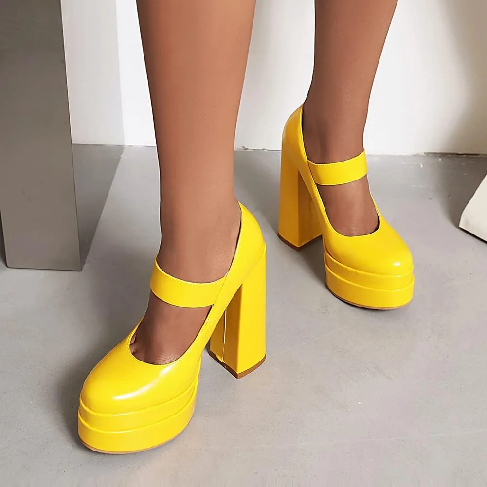 Womens Platform Chunky High Block Heels Ankle Strap Buckles Wedge Dress Pumps