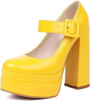 Womens Platform Chunky High Block Heels Ankle Strap Buckles Wedge Dress Pumps