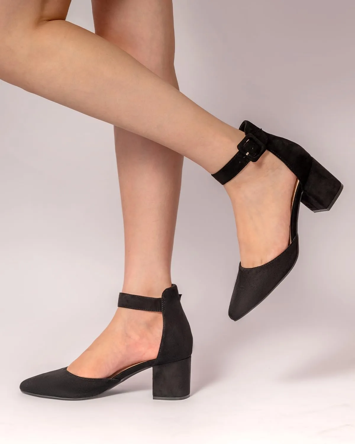 Women's Pointed Toe Chunky Block Low Heels Comfortable Closed Toe Block Heels 2.4 Inch Ankle Strap Dress Wedding Party Pumps Shoes