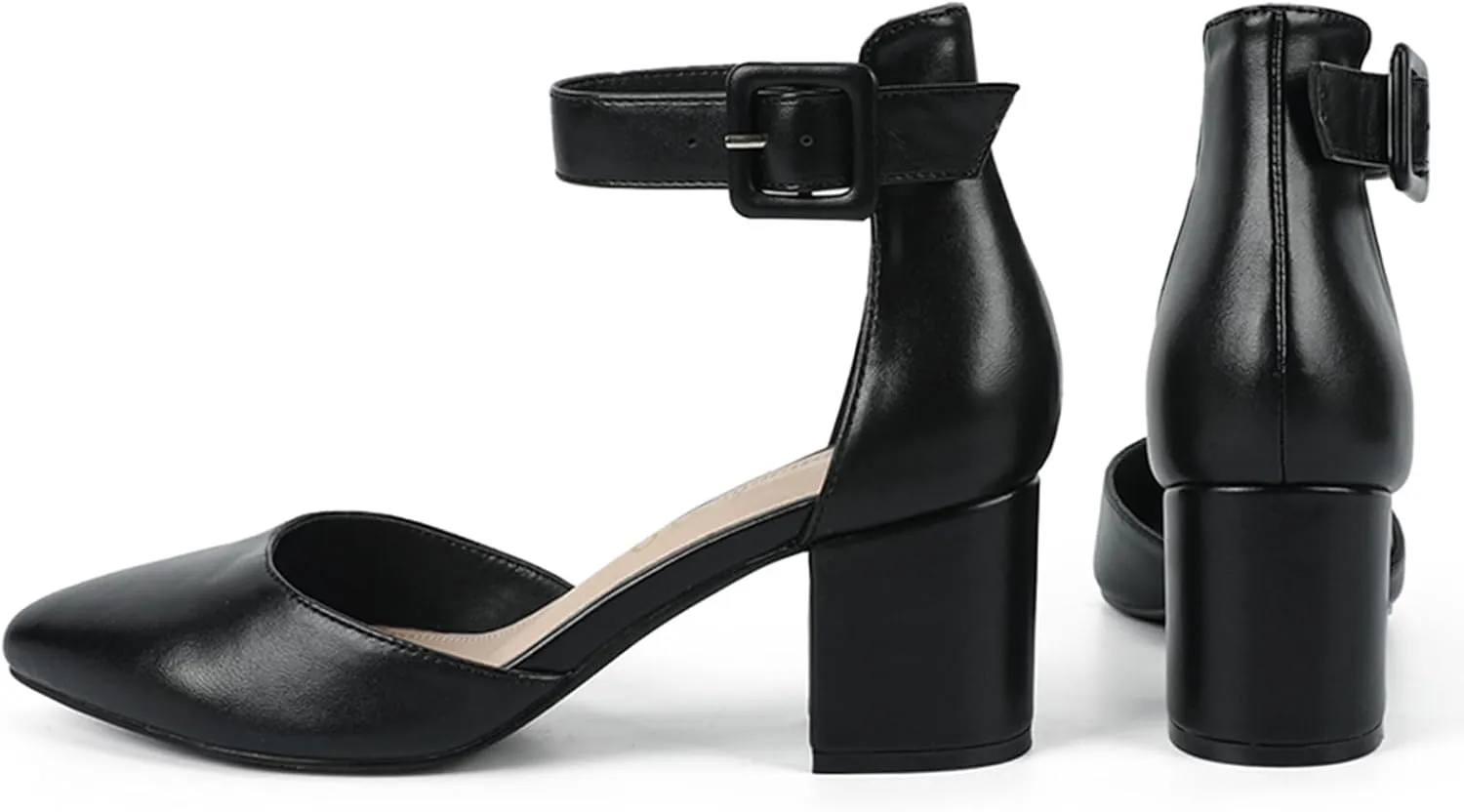 Women's Pointed Toe Chunky Block Low Heels Comfortable Closed Toe Block Heels 2.4 Inch Ankle Strap Dress Wedding Party Pumps Shoes