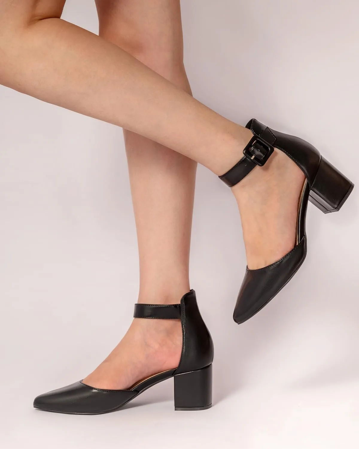Women's Pointed Toe Chunky Block Low Heels Comfortable Closed Toe Block Heels 2.4 Inch Ankle Strap Dress Wedding Party Pumps Shoes