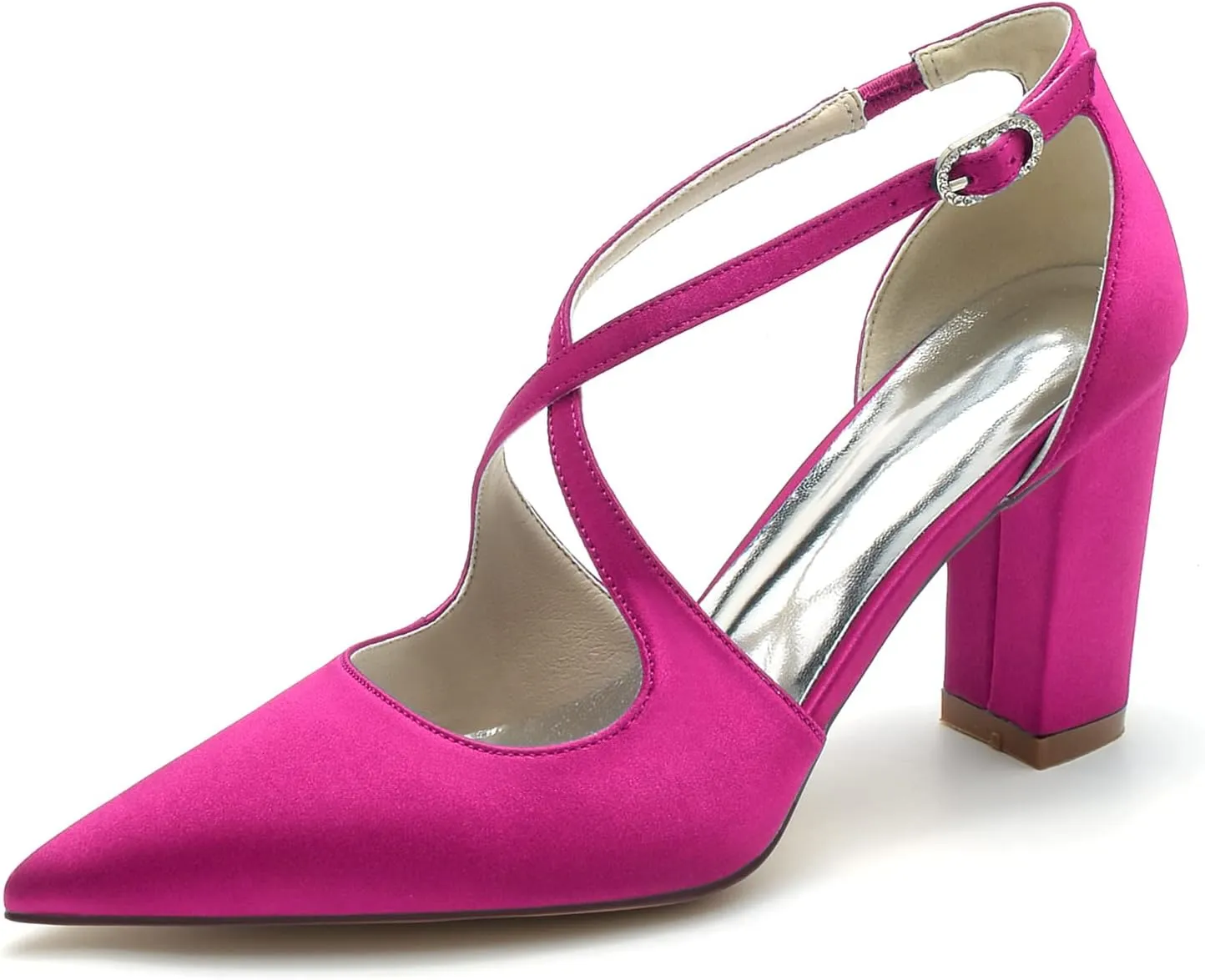Womens Pointed Toe High Heel Pumps Crossover Strappy Satin Wedding Bridal Evening Party Dress Shoes