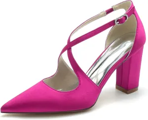 Womens Pointed Toe High Heel Pumps Crossover Strappy Satin Wedding Bridal Evening Party Dress Shoes