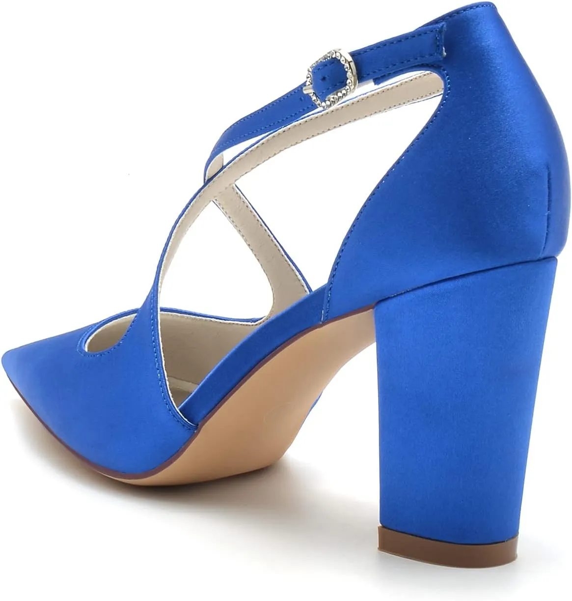 Womens Pointed Toe High Heel Pumps Crossover Strappy Satin Wedding Bridal Evening Party Dress Shoes