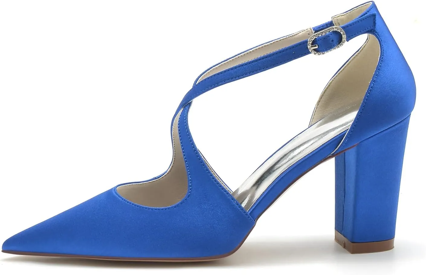 Womens Pointed Toe High Heel Pumps Crossover Strappy Satin Wedding Bridal Evening Party Dress Shoes
