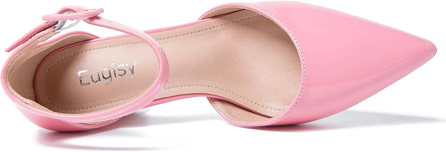Women's Pointed Toe Pumps Low Block Chunky Heels Closed Toe Ankle Strap Buckle D'Orsay Dress Wedding Business Shoes