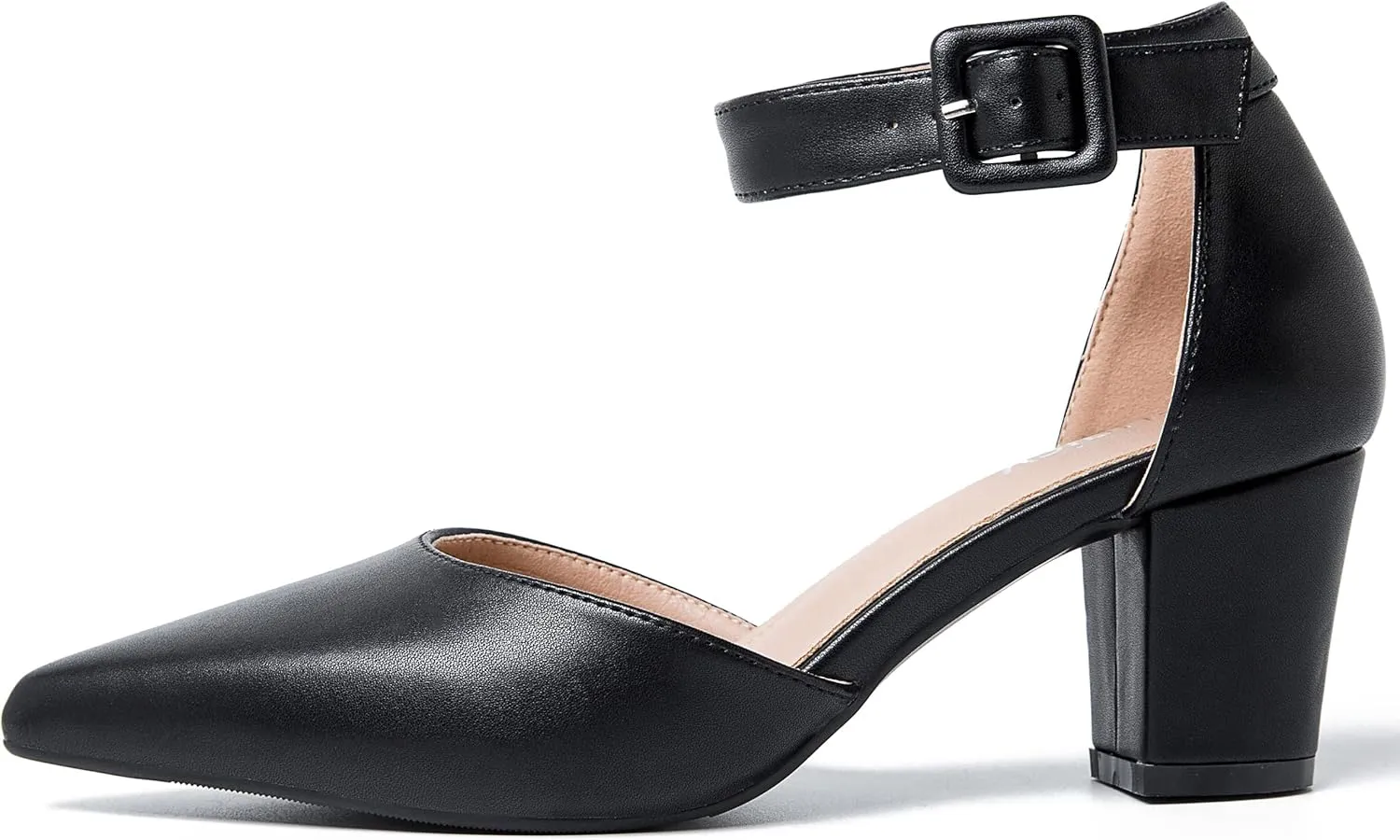 Women's Pointed Toe Pumps Low Block Chunky Heels Closed Toe Ankle Strap Buckle D'Orsay Dress Wedding Business Shoes