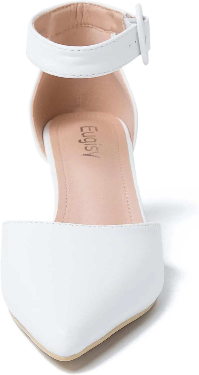 Women's Pointed Toe Pumps Low Block Chunky Heels Closed Toe Ankle Strap Buckle D'Orsay Dress Wedding Business Shoes