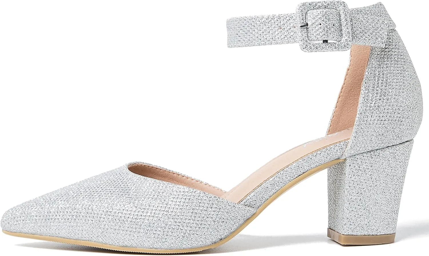 Women's Pointed Toe Pumps Low Block Chunky Heels Closed Toe Ankle Strap Buckle D'Orsay Dress Wedding Business Shoes