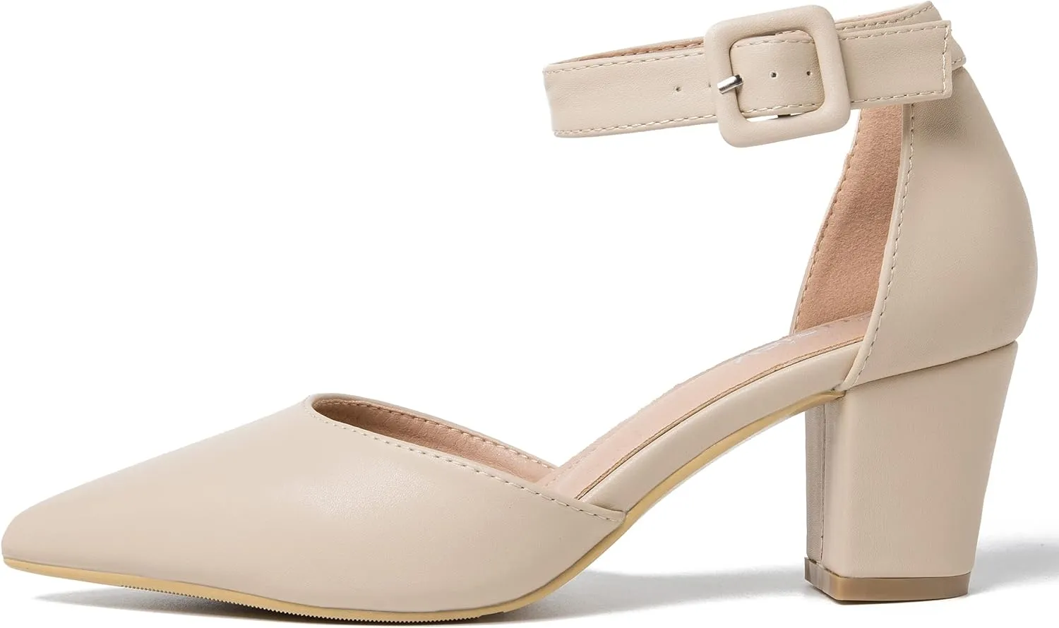 Women's Pointed Toe Pumps Low Block Chunky Heels Closed Toe Ankle Strap Buckle D'Orsay Dress Wedding Business Shoes