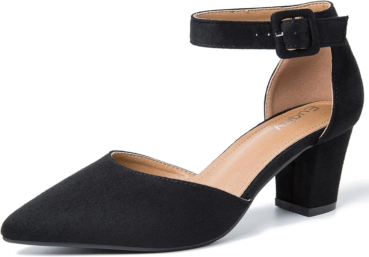Women's Pointed Toe Pumps Low Block Chunky Heels Closed Toe Ankle Strap Buckle D'Orsay Dress Wedding Business Shoes