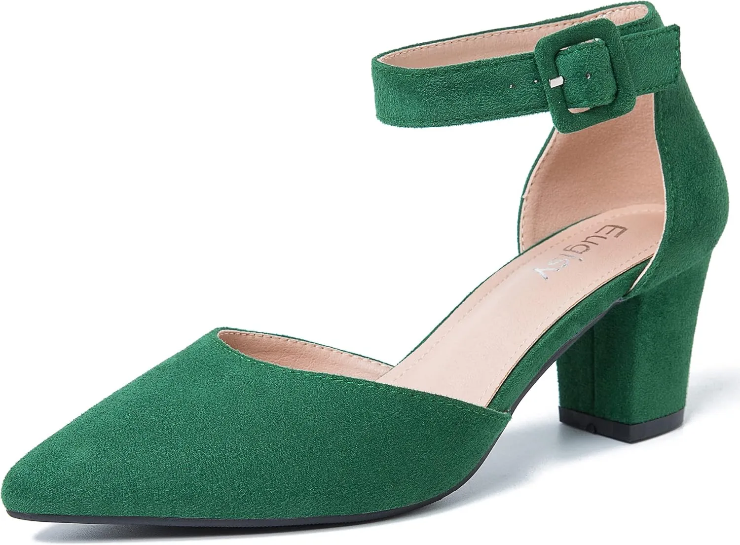 Women's Pointed Toe Pumps Low Block Chunky Heels Closed Toe Ankle Strap Buckle D'Orsay Dress Wedding Business Shoes