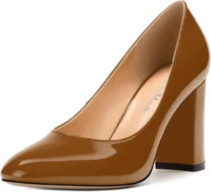 Women's Pumps, Closed Round Toe Block High Heel Pumps, Comfortable High Chunky Heels Pumps Shoes for Women