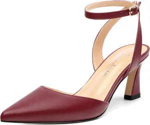 Women's Pumps Slingback Kitten Heels for Women Pointed Toe Ankle Strap Buckle Casual Spool Mid Heel Pumps Comfort Fashion Dress Shoes 2.5 Inch